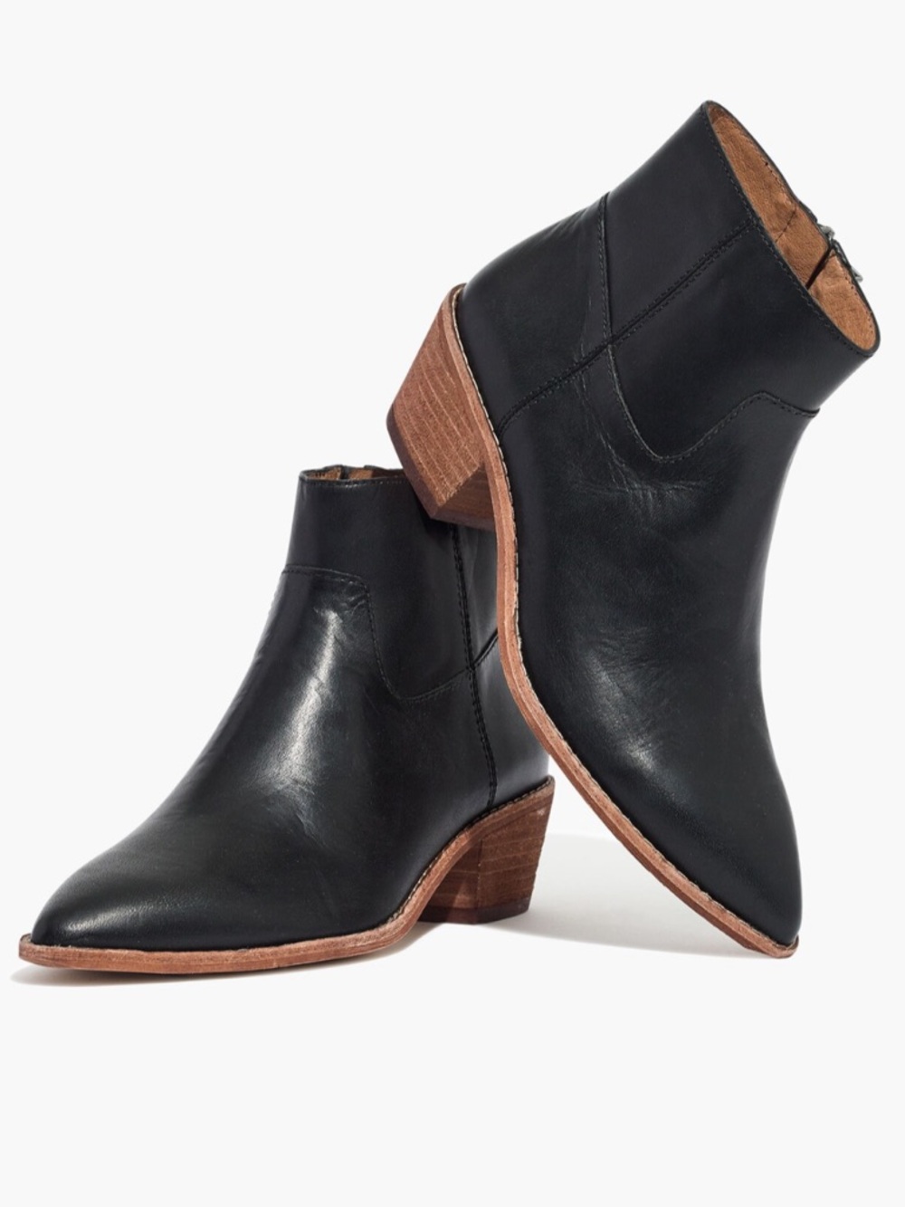 Madewell Western The Charley Boot in Leather Black Almond Toe Zip Up Booties 7.5 - Picture 2 of 14